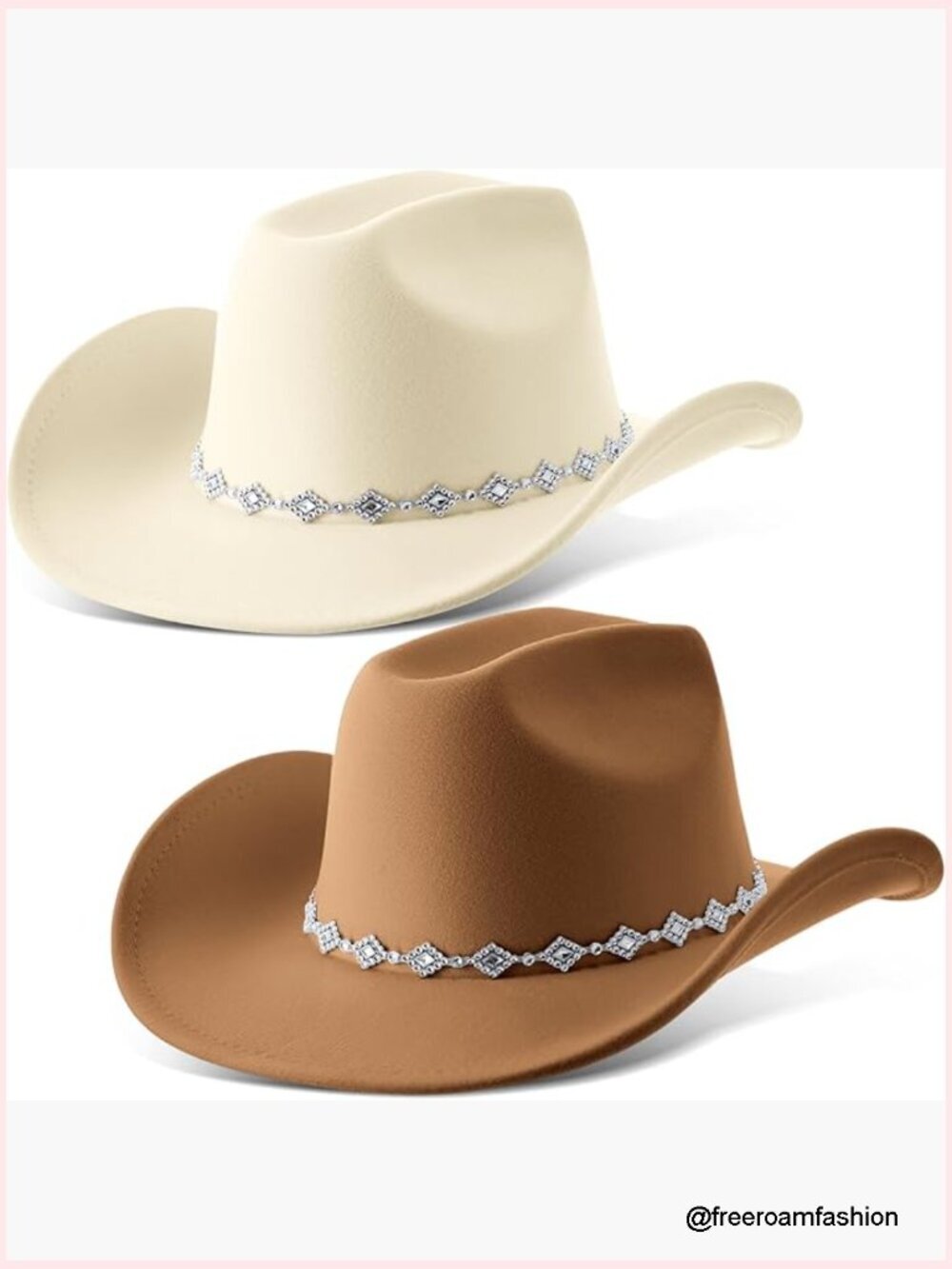 Unisex Western Felt Cowboy Hat with Metal Studs, Curly Brim, 22.4-22.8in